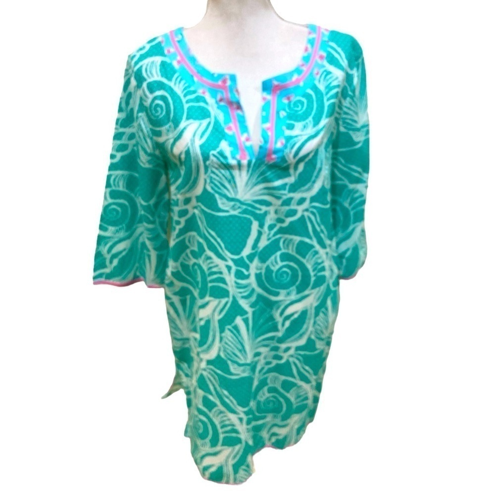 NWT Lilly Pulitzer cotton tunic two tone print aqua clammies N’ Jammies medium